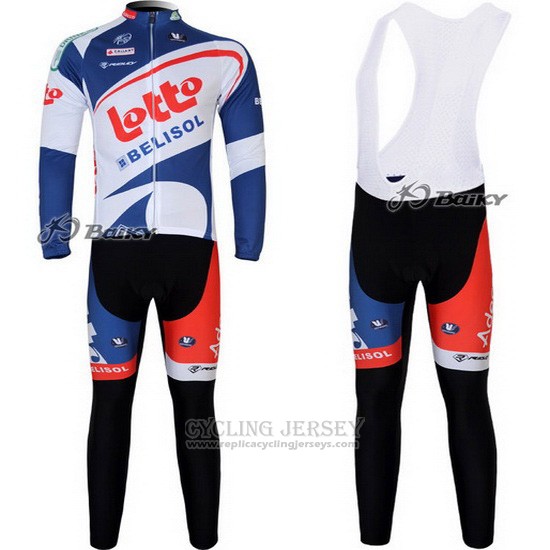 2012 Cycling Jersey Lotto Belisol White and Blue Long Sleeve and Bib Tight